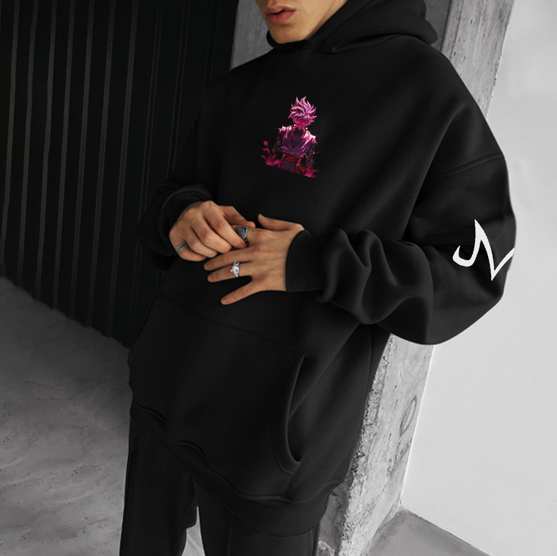 Unisex Anime Print Embroidered Casual Oversized Hoodie