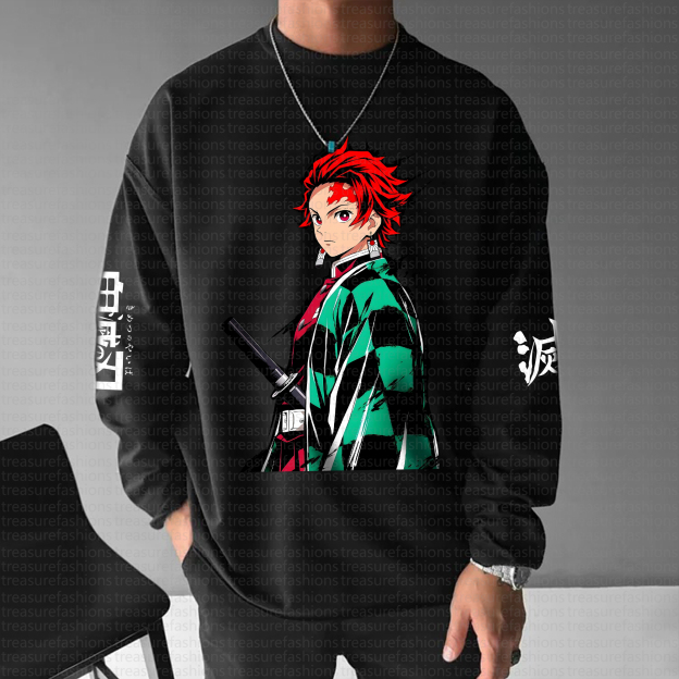 Unisex “Demon Slayer” Anime Graphic Streetwear Vintage Long-Sleeved T-shirt