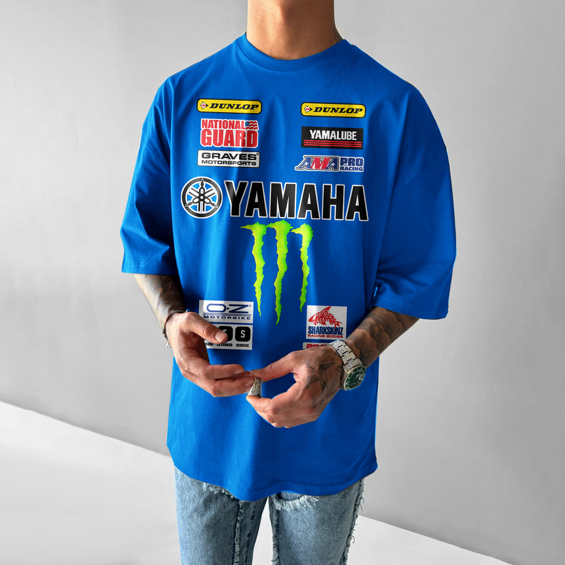 Unisex Casual Oversized Racing Print T-Shirt