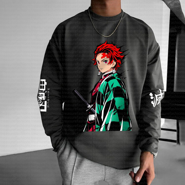 Unisex “Demon Slayer” Anime Graphic Streetwear Vintage Long-Sleeved T-shirt