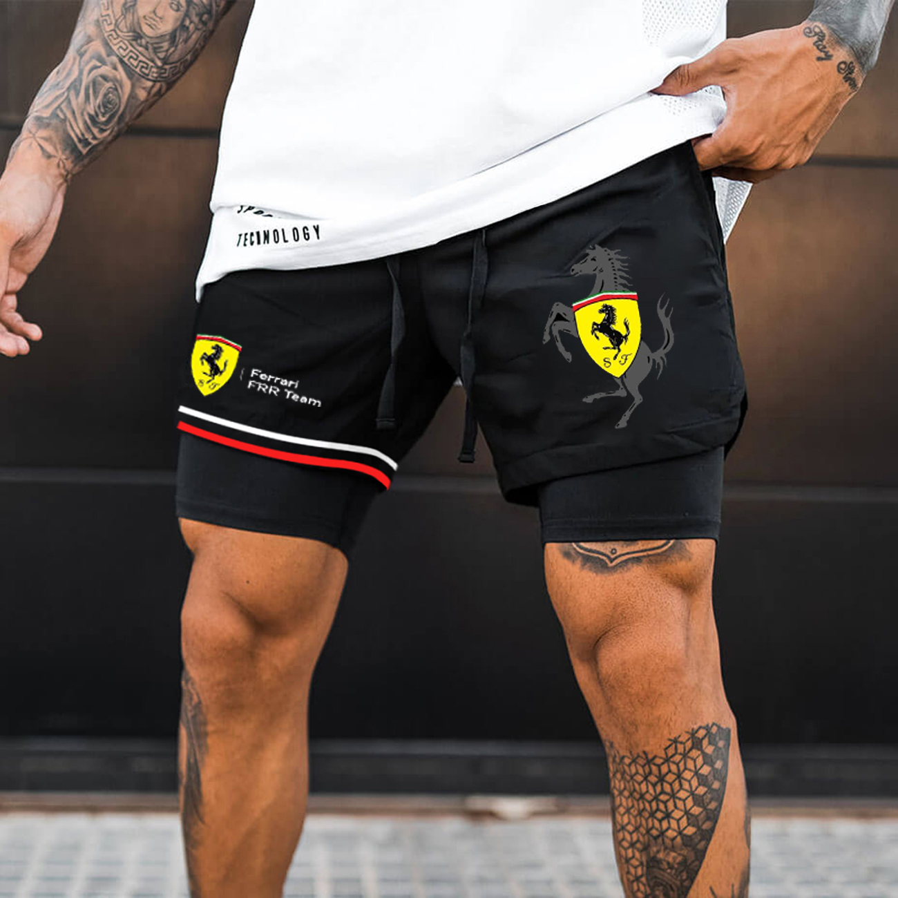 Men's Logo Print Double Layer Sports Shorts