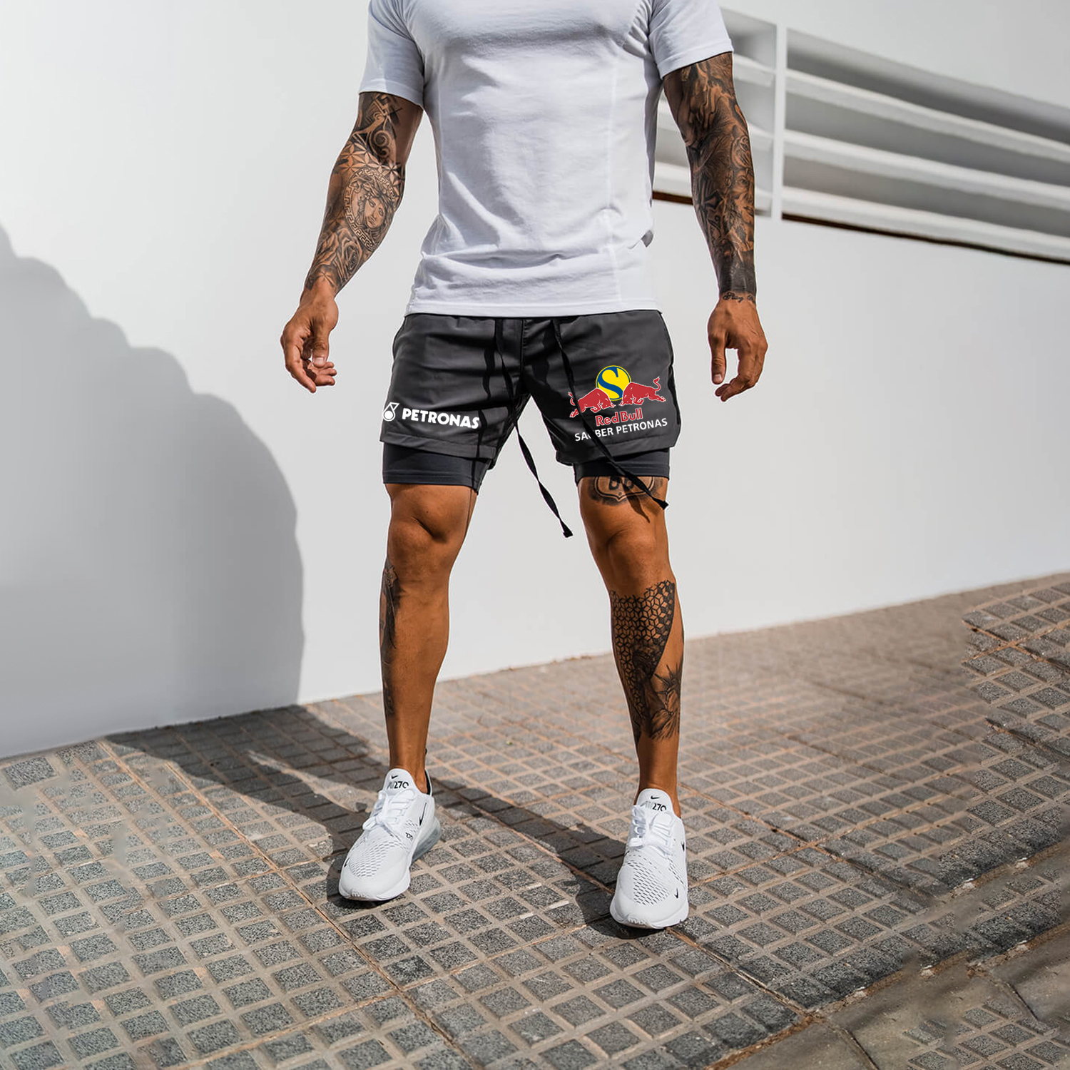 Men's Racing Print Double Layer Sports Shorts