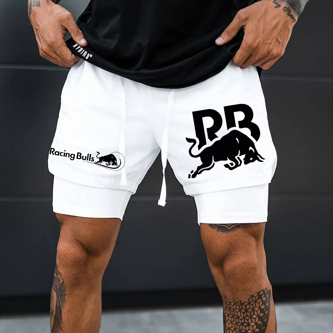 Men's Racing Print Double Layer Sports Shorts
