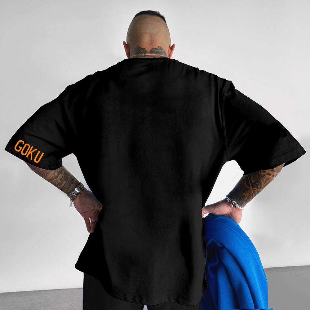 Oversized Casual Dragon Ball Goku Anime Silhouette Large Print T-Shirt