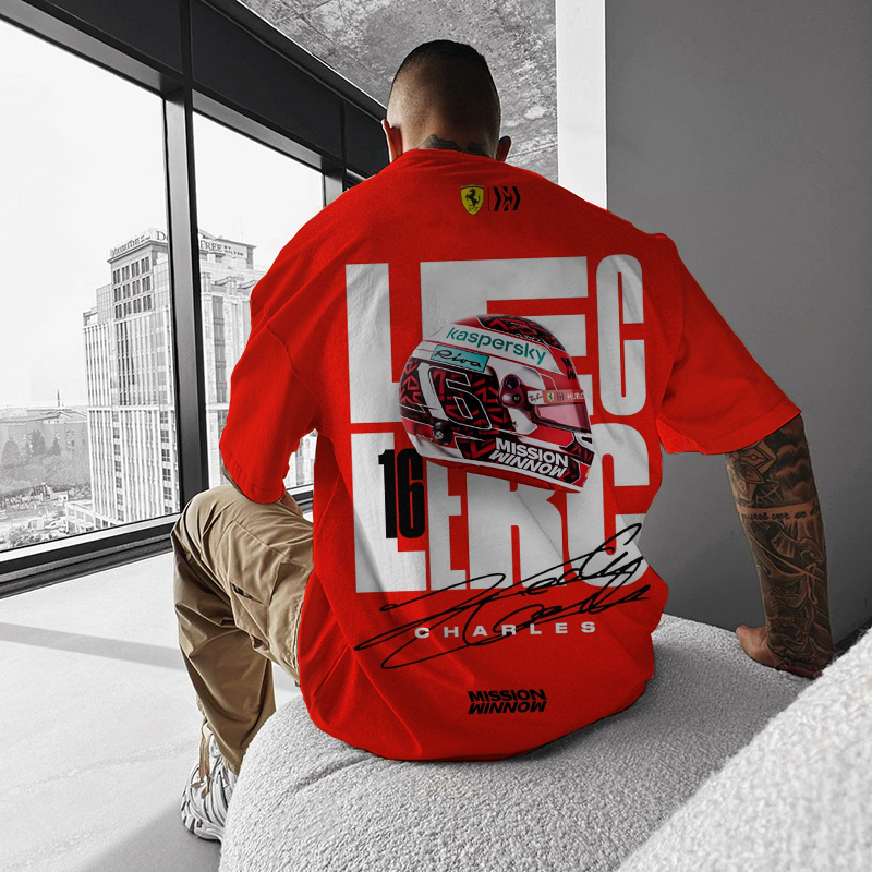 Oversized Unisex Racing Helmet Print Casual T-Shirt