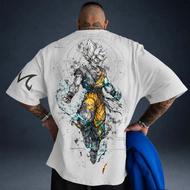 Camiseta Oversized Streetwear Goku DBZ Premium 02 Branca