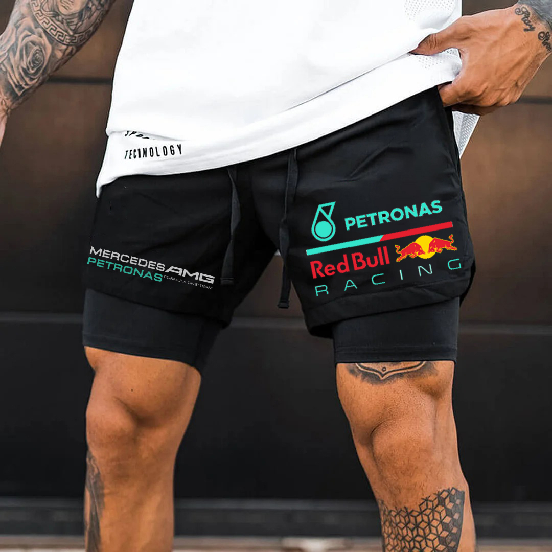 Men's Racing Print Double Layer Sports Shorts