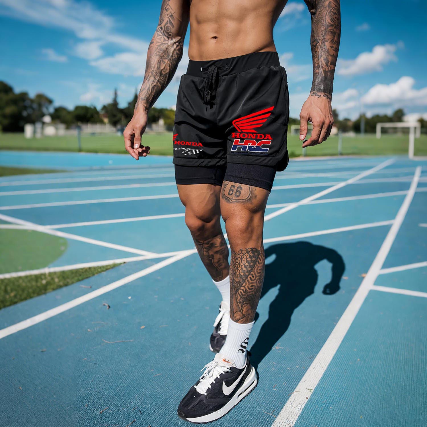 Men's Racing Print Double Layer Sports Shorts