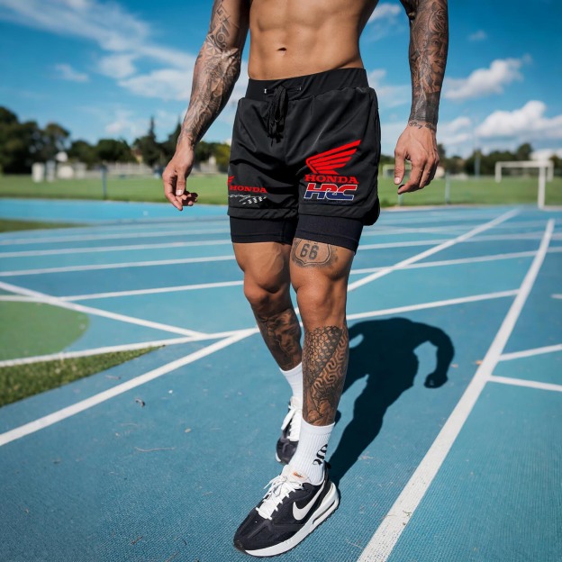Men's Racing Print Double Layer Sports Shorts