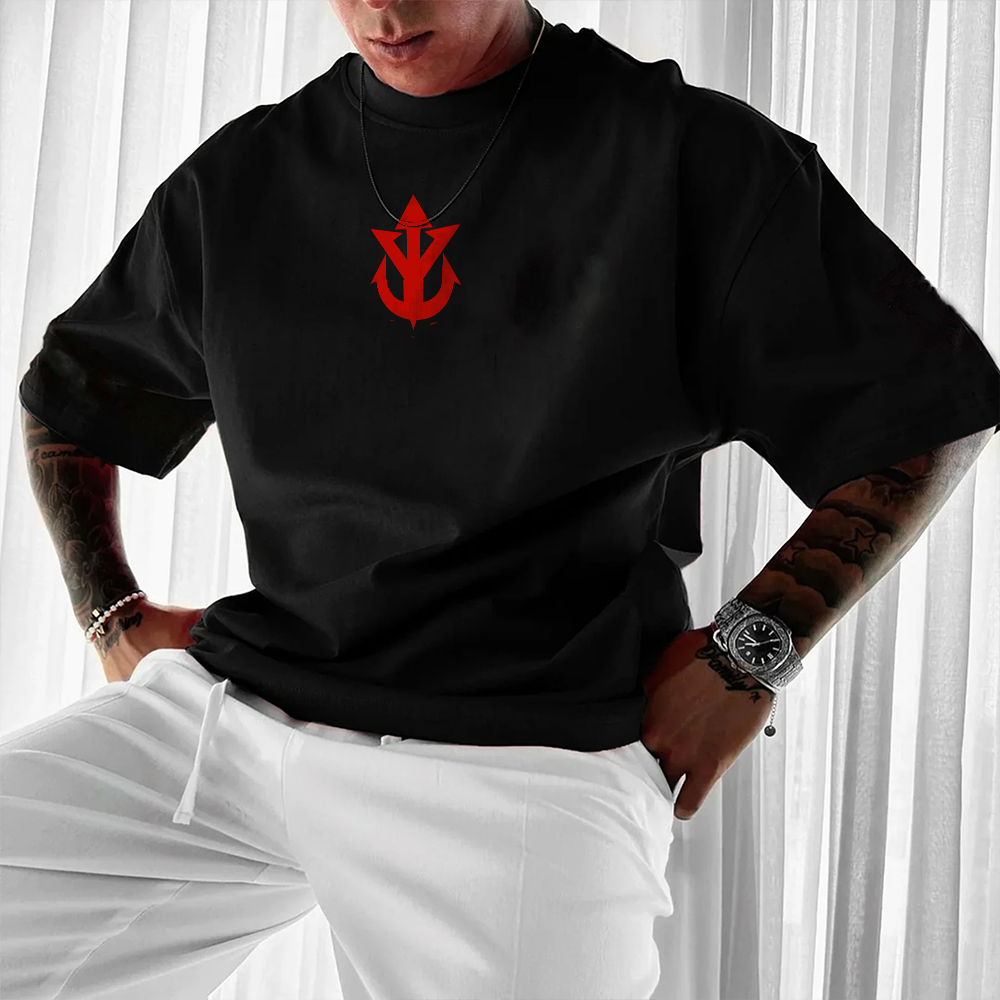 Oversized casual Dragon Ball Vegeta silhouette large print T-shirt