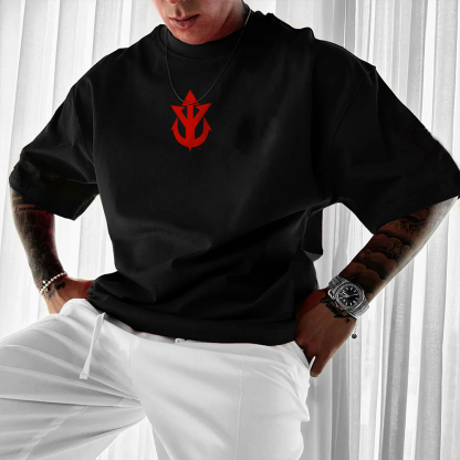 Oversized casual Dragon Ball Vegeta silhouette large print T-shirt