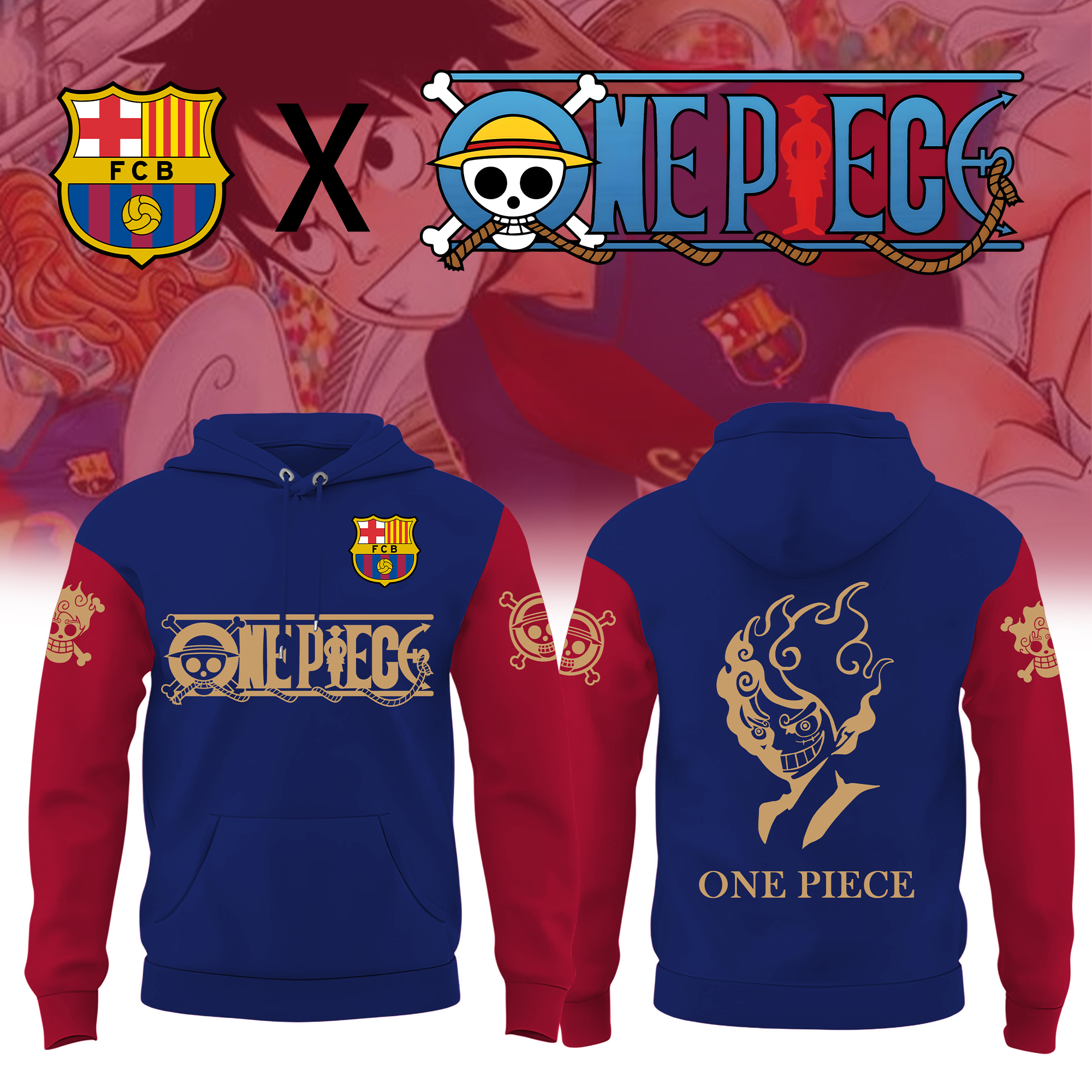 Unisex Retro Hoodie丨Barcelona x One Piece