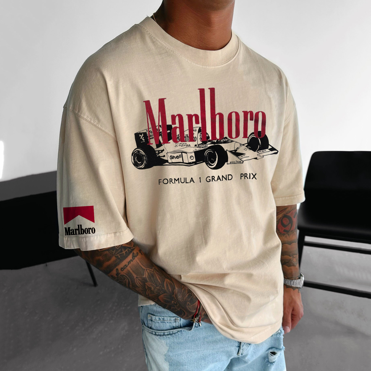 Retro Casual Racing Letter Printed T-shirt