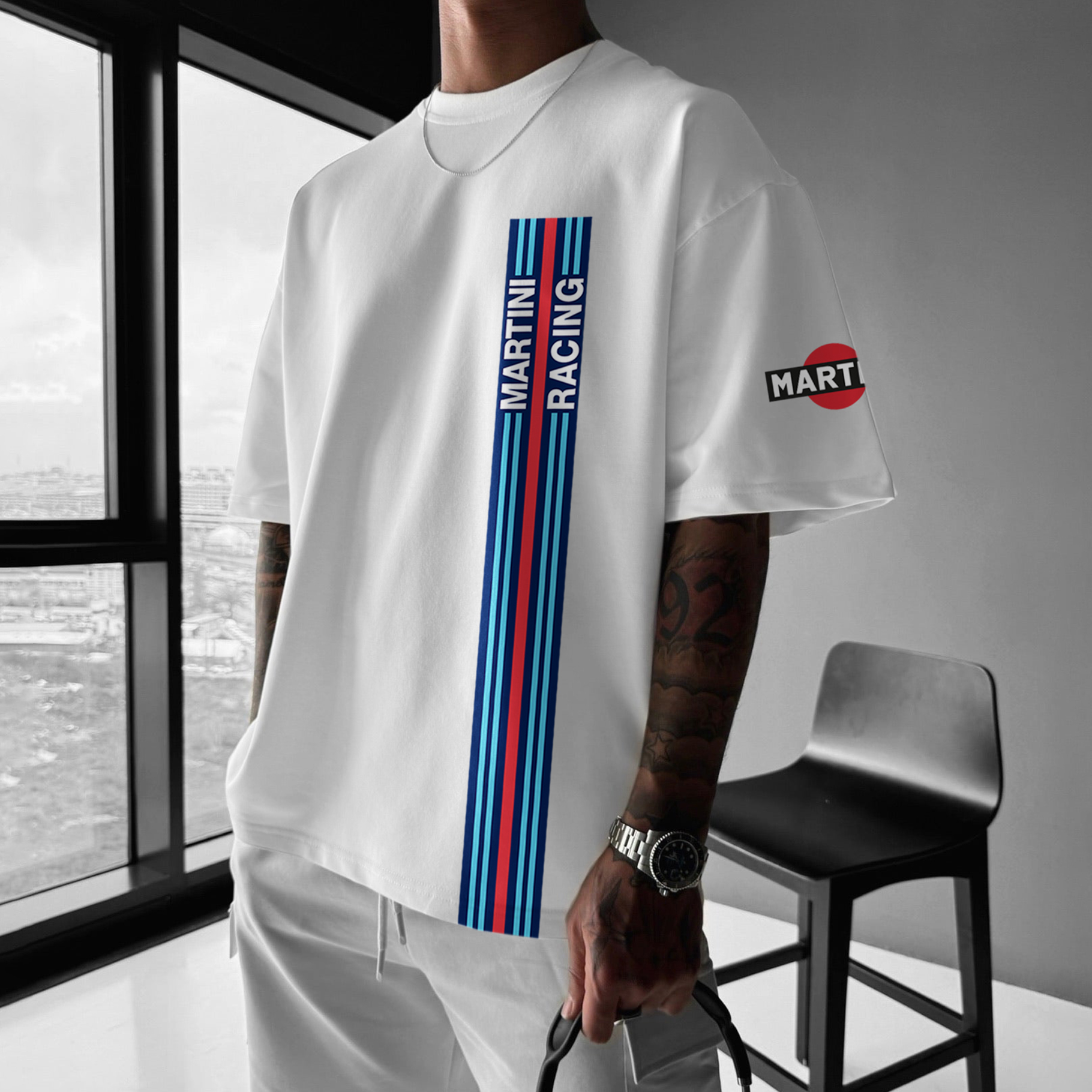 Unisex Casual Oversized Racing Print Racing T-Shirt