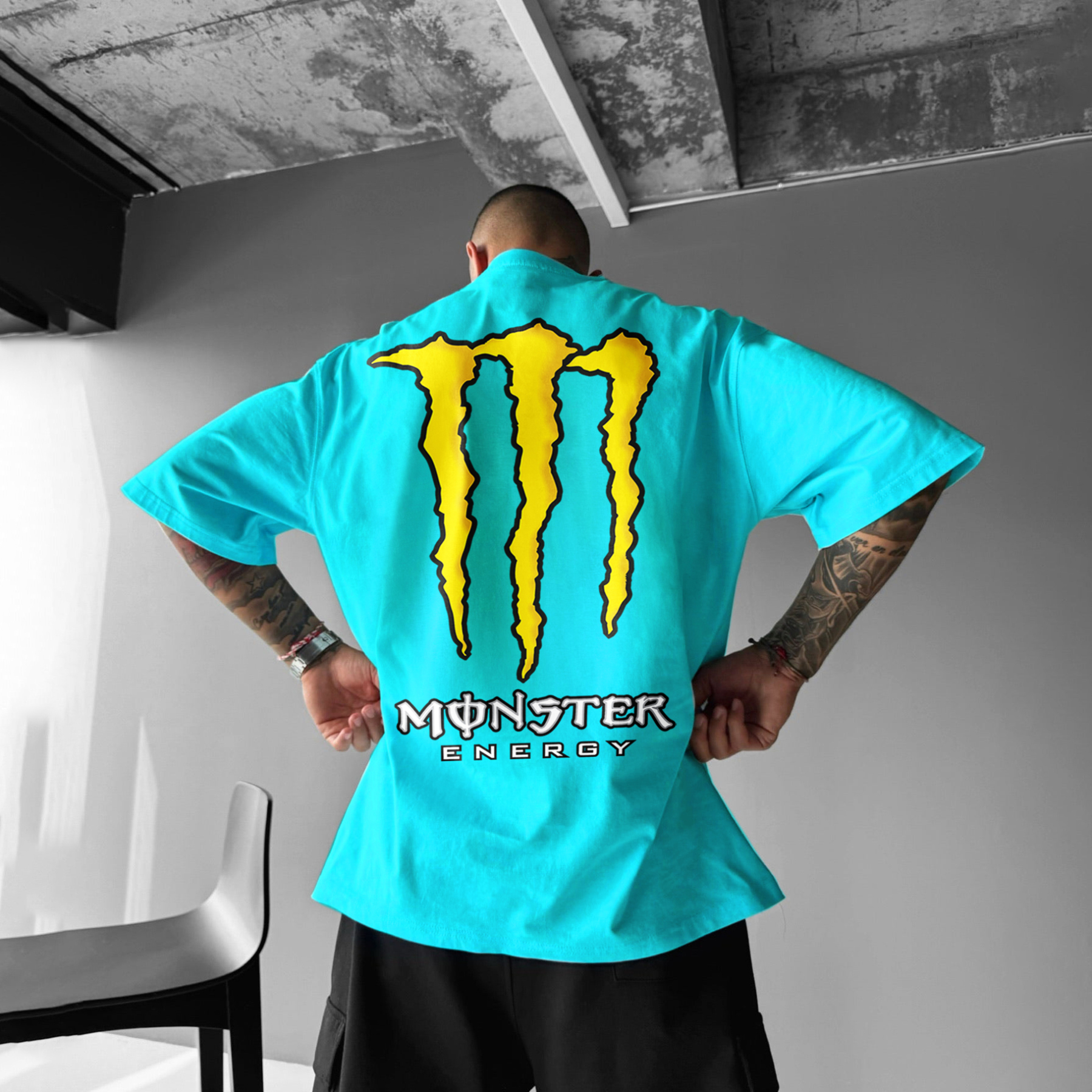 Unisex Casual Oversized Energetic Drinks Print T-Shirt