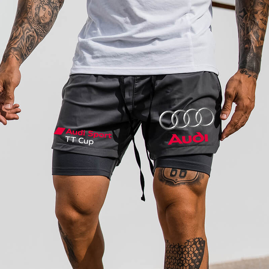 Men's Racing Print Double Layer Sports Shorts