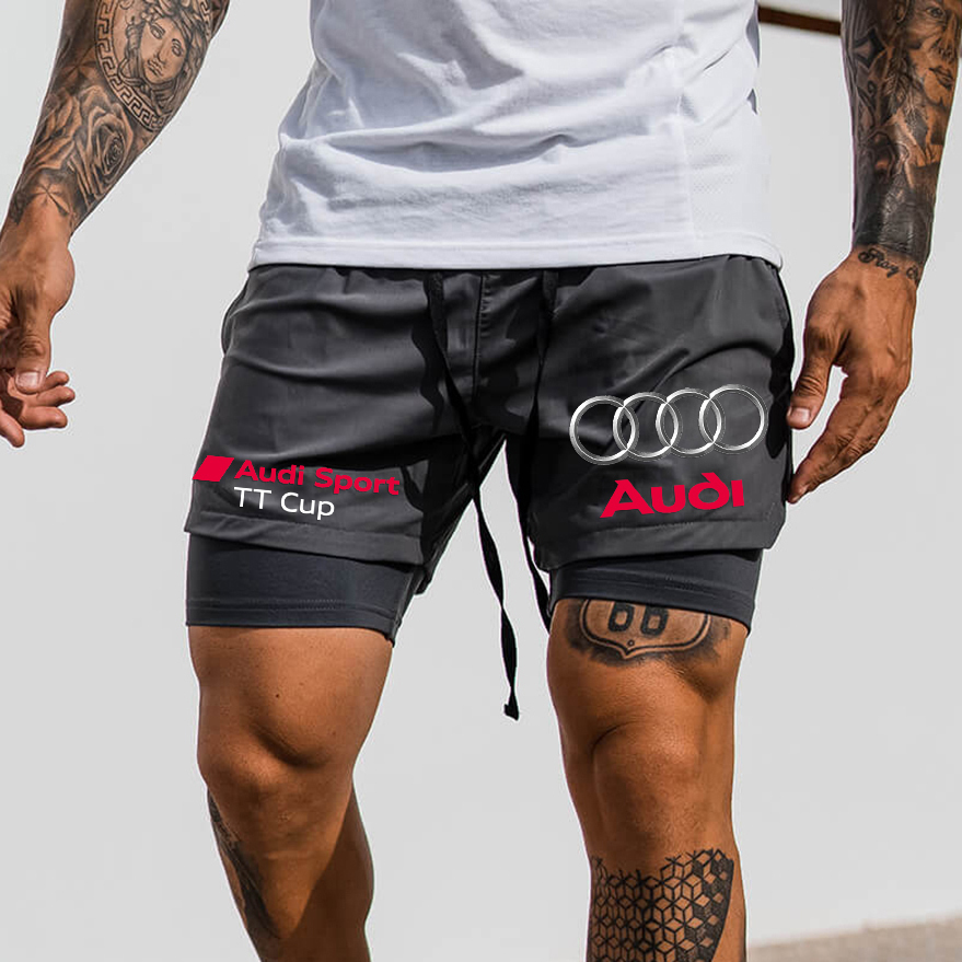 Men's Racing Print Double Layer Sports Shorts