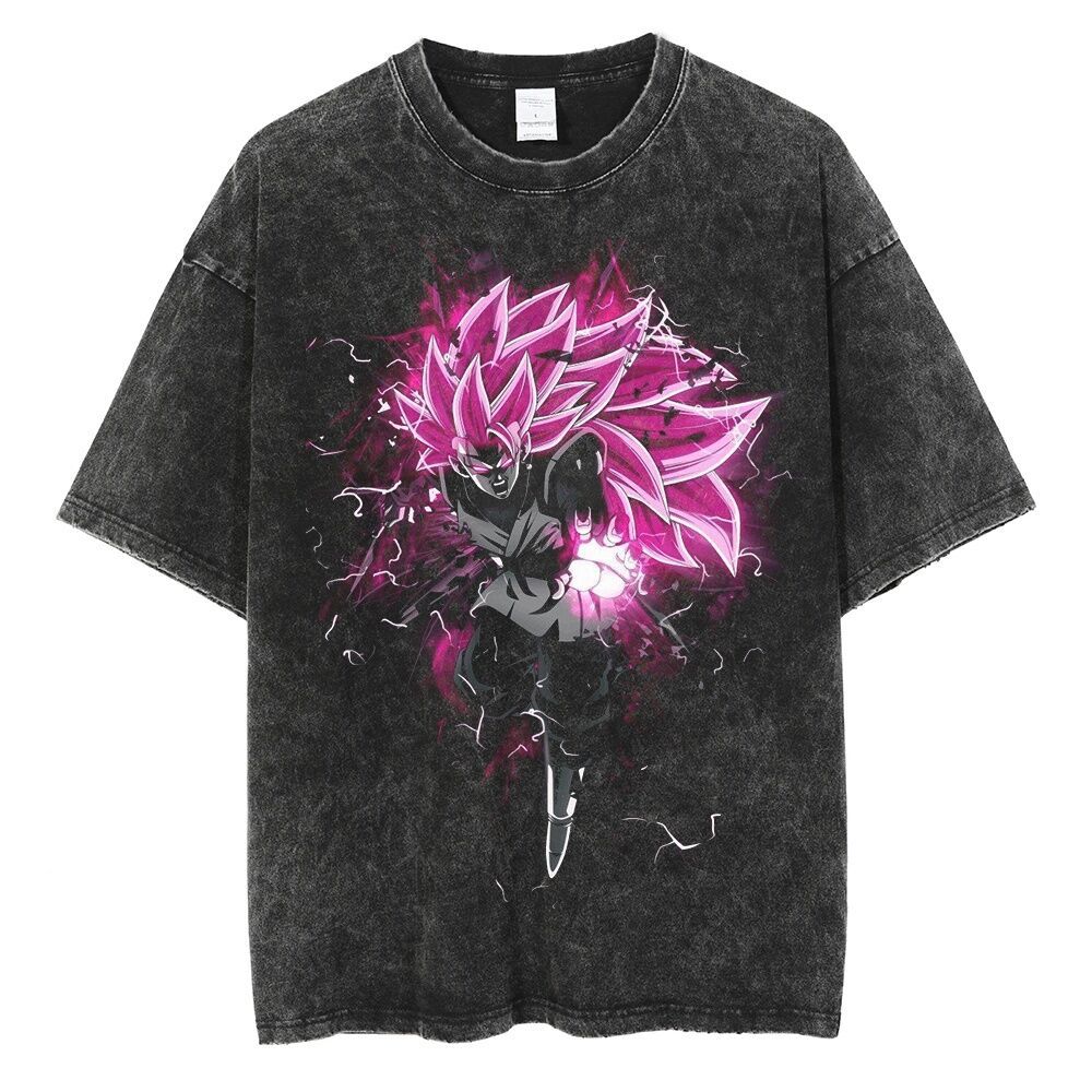 Dragon Ball Super Saiyan “Black Goku Rose” Vintage washed Tee