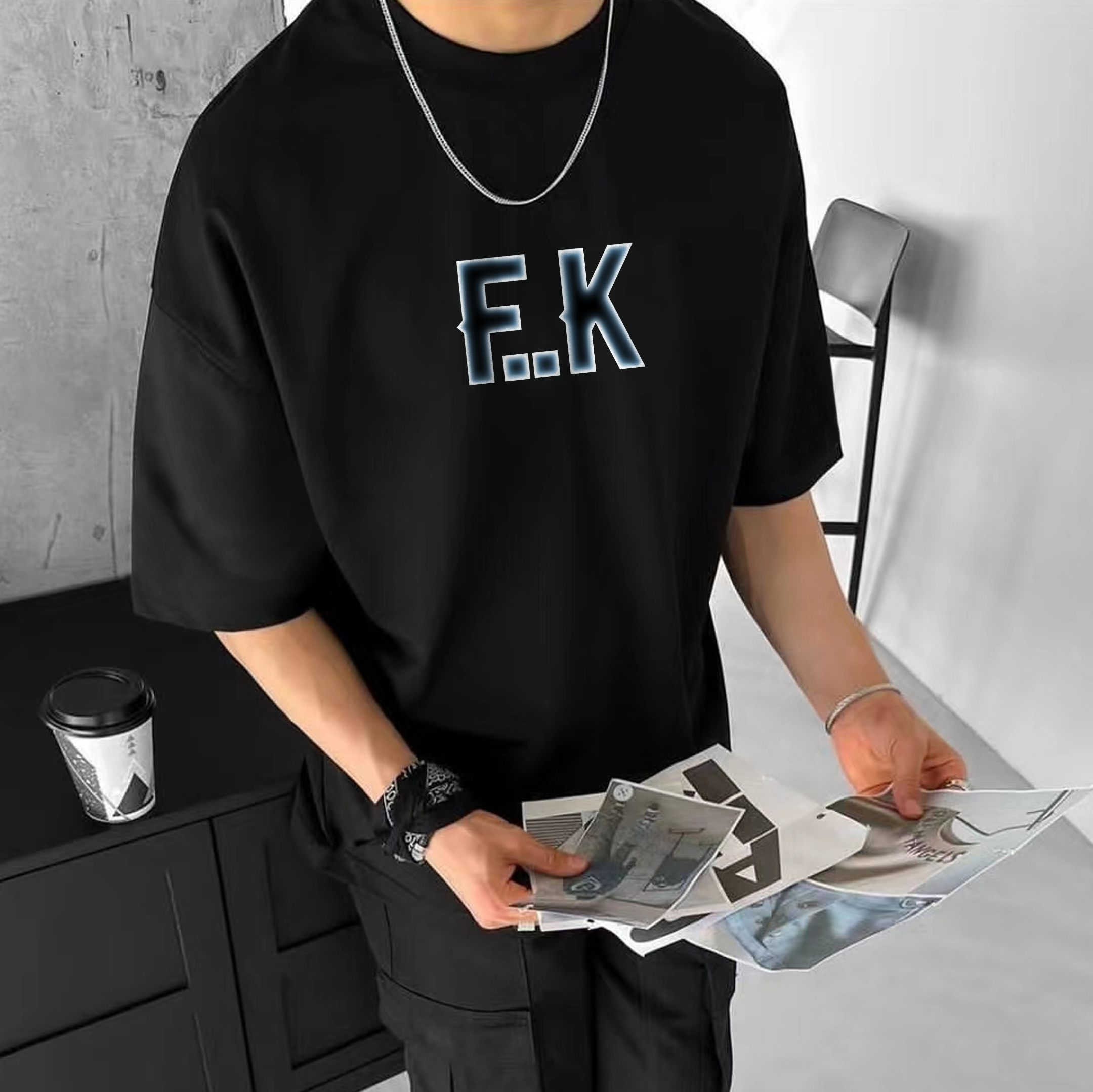 Oversized Cotton Anime Print T-Shirt