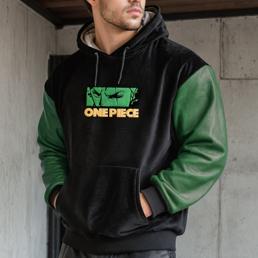 Oversized  Velvet Leather Patchwork Hoodie-Teegamechanger