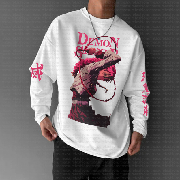 Unisex “Demon Slayer” Anime Graphic Streetwear Vintage Long-Sleeved T-shirt