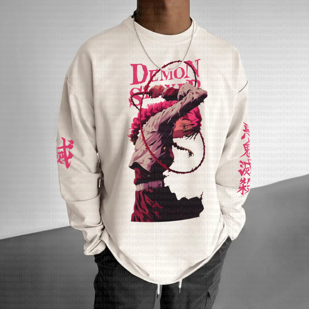 Unisex “Demon Slayer” Anime Graphic Streetwear Vintage Long-Sleeved T-shirt