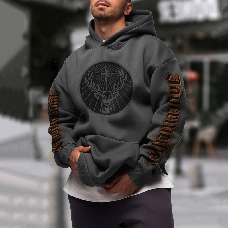 Elk Letter Print Hoodie