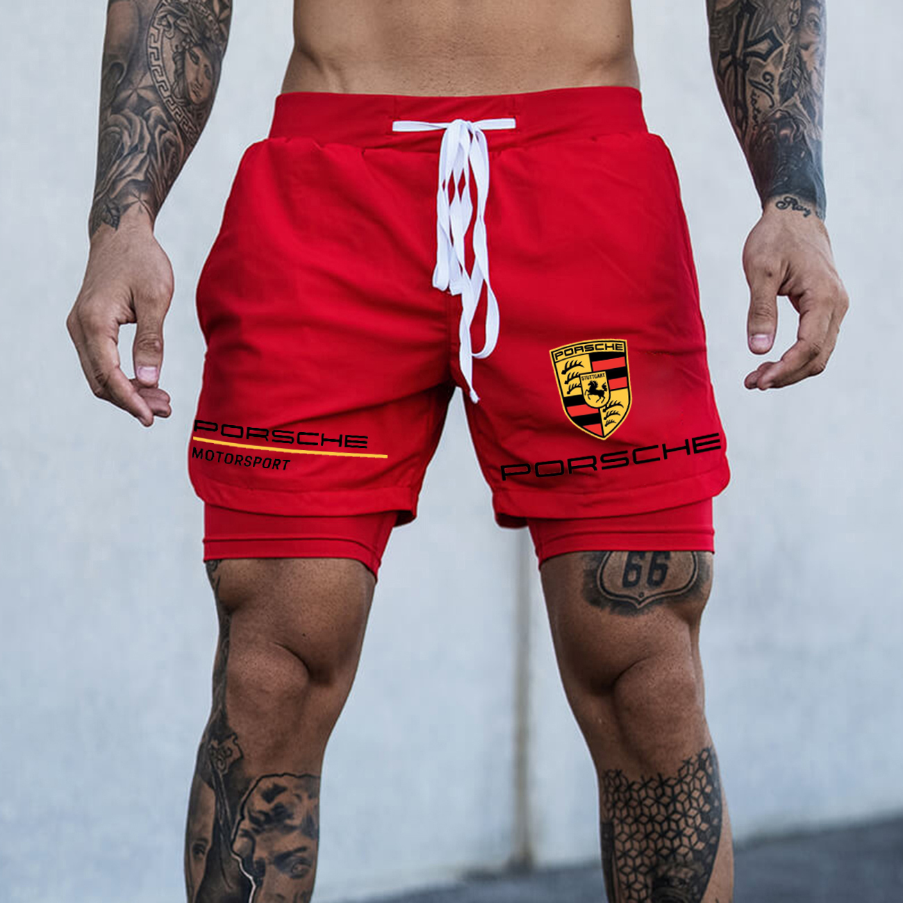 Men's Racing Print Double Layer Sports Shorts