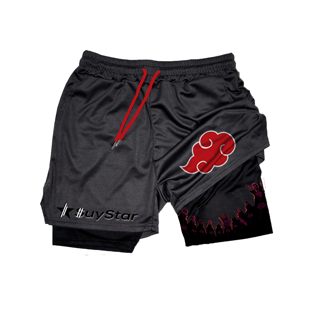 Men's Anime Print Drawstring Double Layer Shorts