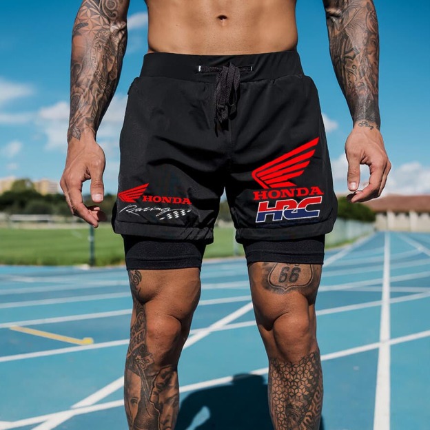 Men's Racing Print Double Layer Sports Shorts