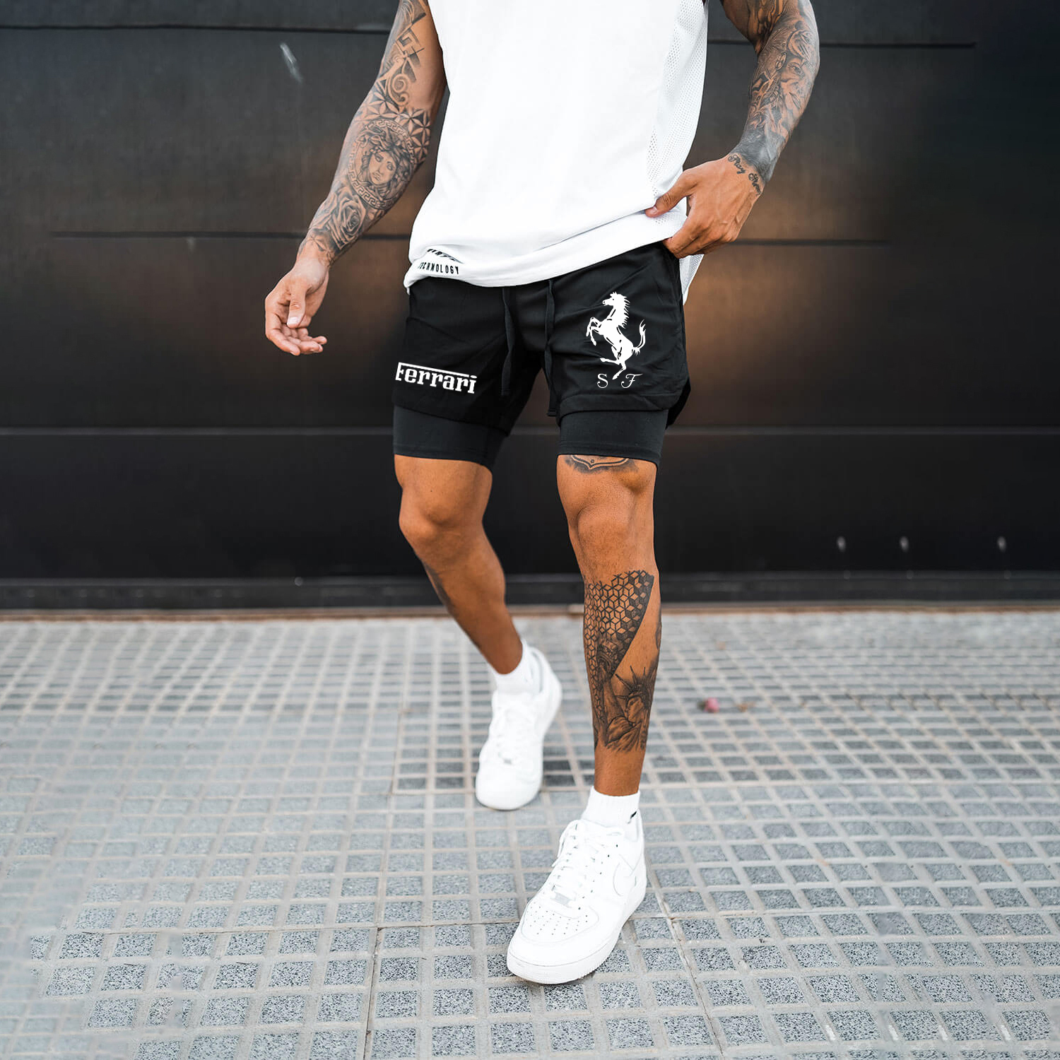 Men's Racing Print Double Layer Sports Shorts