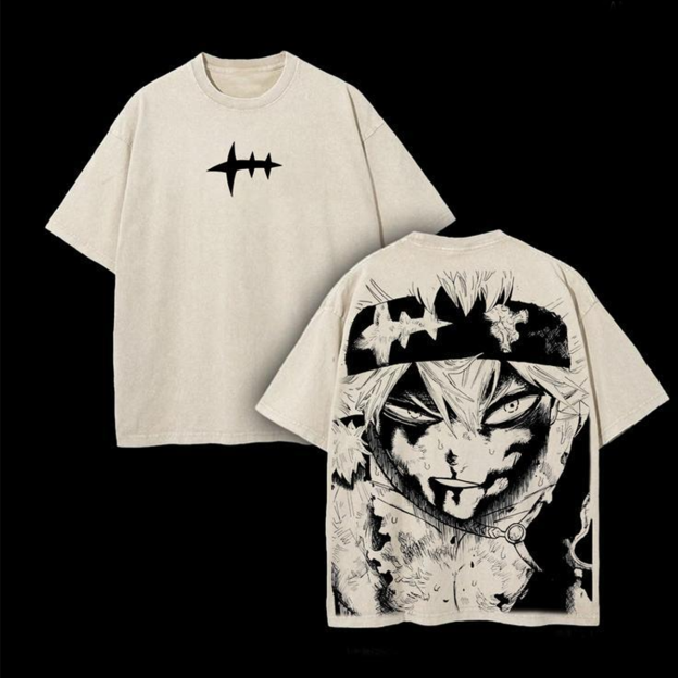 Asta x Black Bulls Black Clover Anime Double Printed Vintage Washed Tee Unisex Oversize Heavyweight