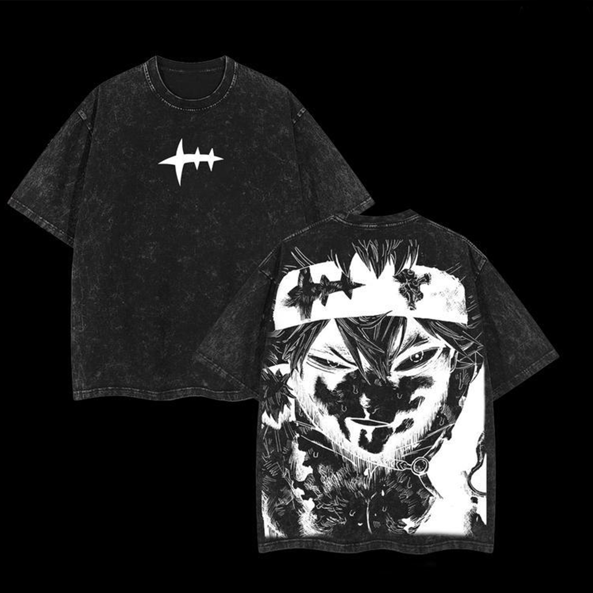 Asta x Black Bulls Black Clover Anime Double Printed Vintage Washed Te