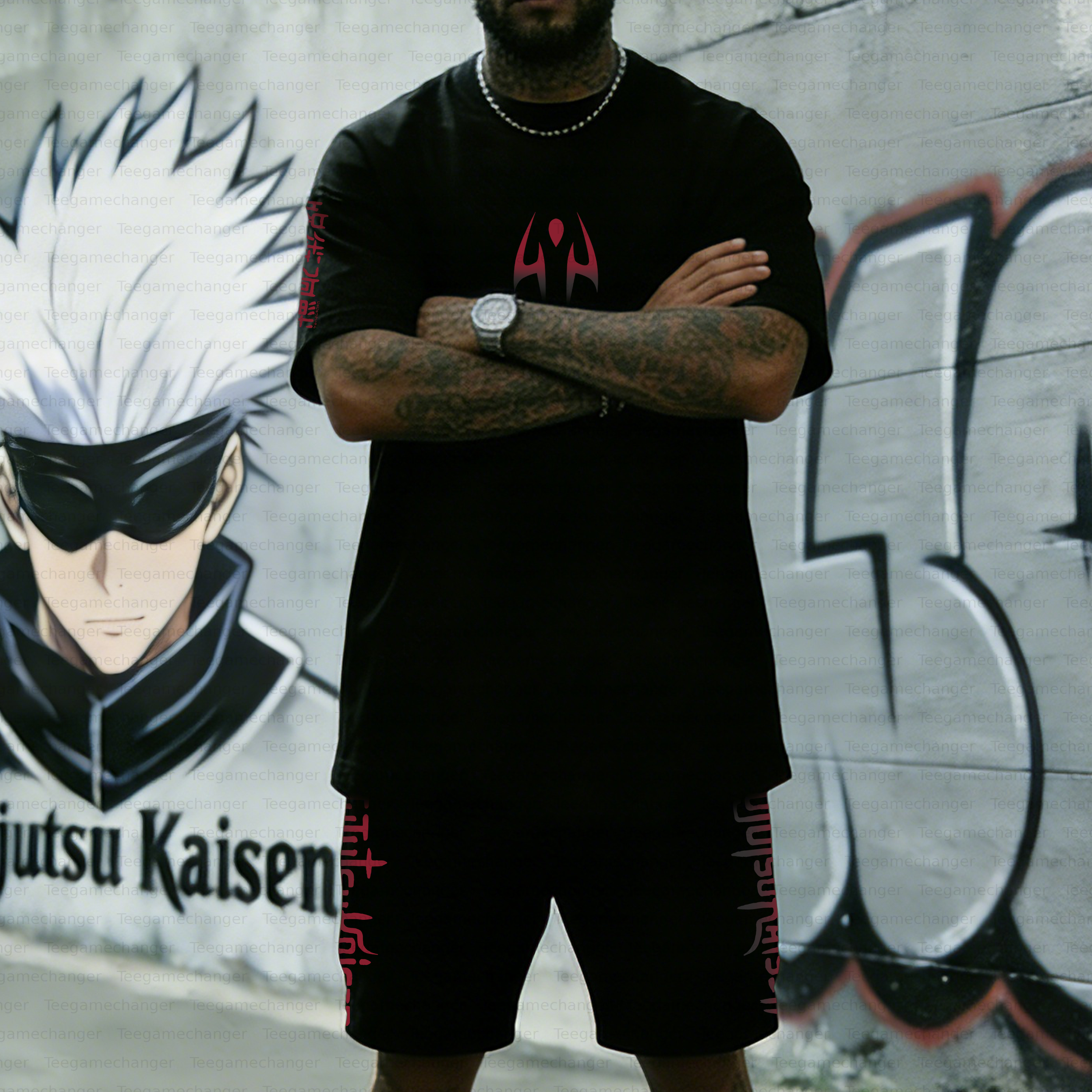 Unisex Anime Inspired Vintage T-shirt& Shorts 2 Pieces Set