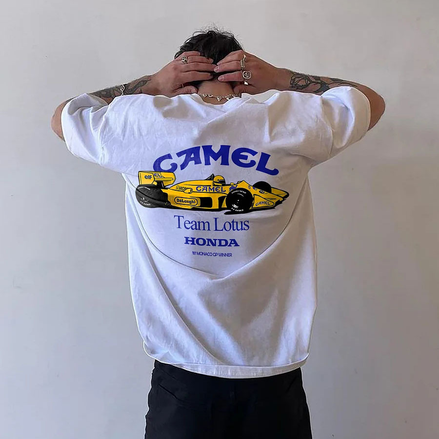 Casual Retro Street Car Printed Short Sleeve Crew Neck T-Shirt 100