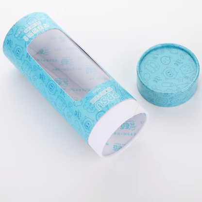 Custom Blue Transparent Window Cylindrical Paper Tube Wholesale