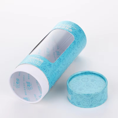 Custom Blue Transparent Window Cylindrical Paper Tube Wholesale