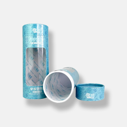 Custom Blue Transparent Window Cylindrical Paper Tube Wholesale