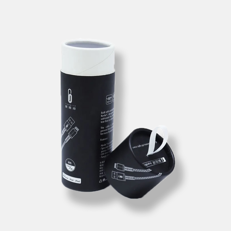 Custom Cylinder Paper Tube Packaging With Silk Handle for Electronic Accessories