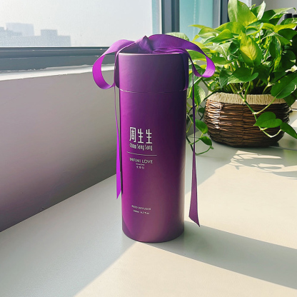 Custom Purple Turned-edge Paper Tube with Ribbon