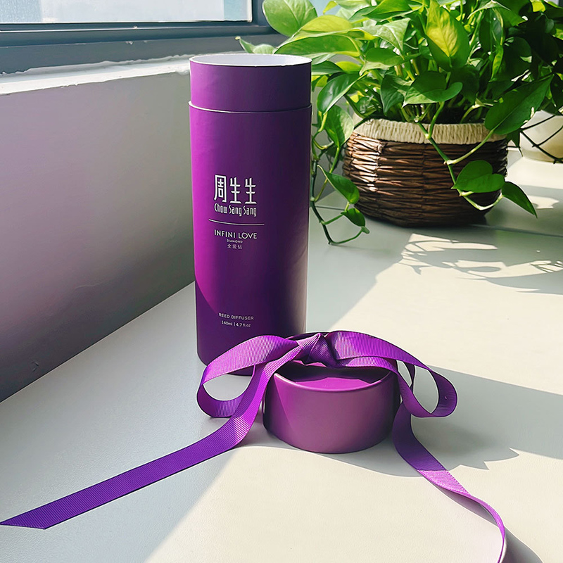 Custom Purple Turned-edge Paper Tube with Ribbon