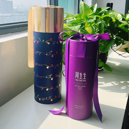 Custom Purple Turned-edge Paper Tube with Ribbon