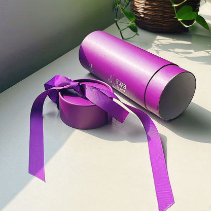 Custom Purple Turned-edge Paper Tube with Ribbon