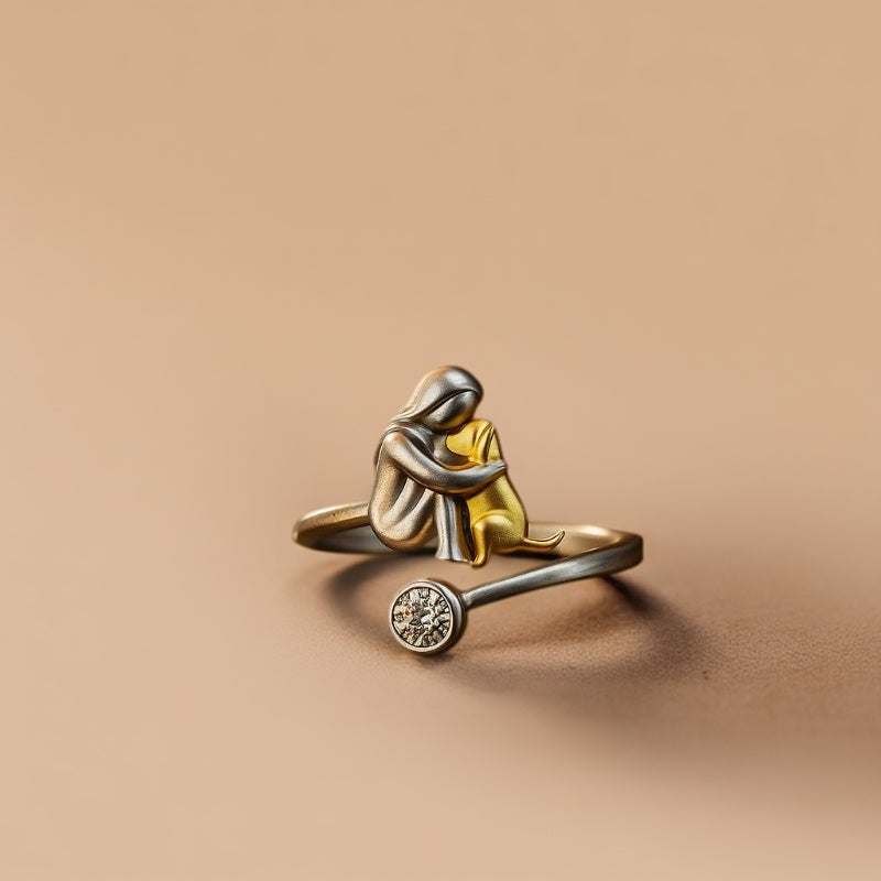 925 Sterling Silver Dog Ring wit Zirconia - Adjustable