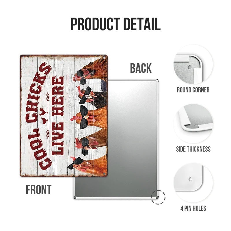 Chicken Coop Sign | Cool Chicks Live Here Chicken Coop Sign Metal Cool Chicks Live Here Information Signs-Jolura