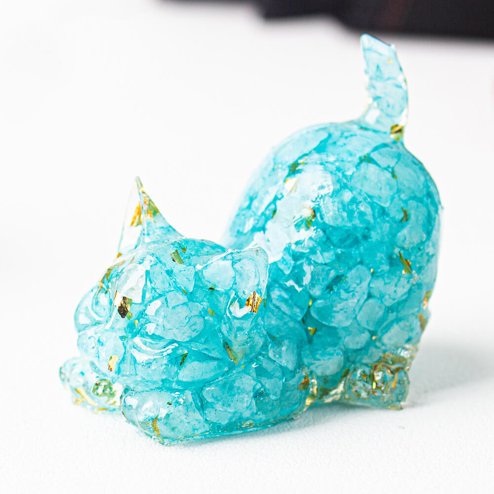 Handmade Natural Crystal Gemstone Cat with Raised Tail