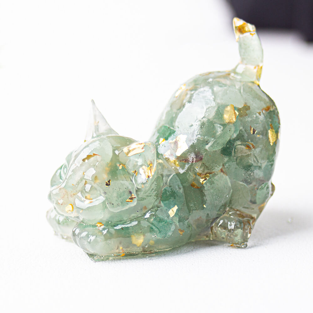 Handmade Natural Crystal Gemstone Cat with Raised Tail