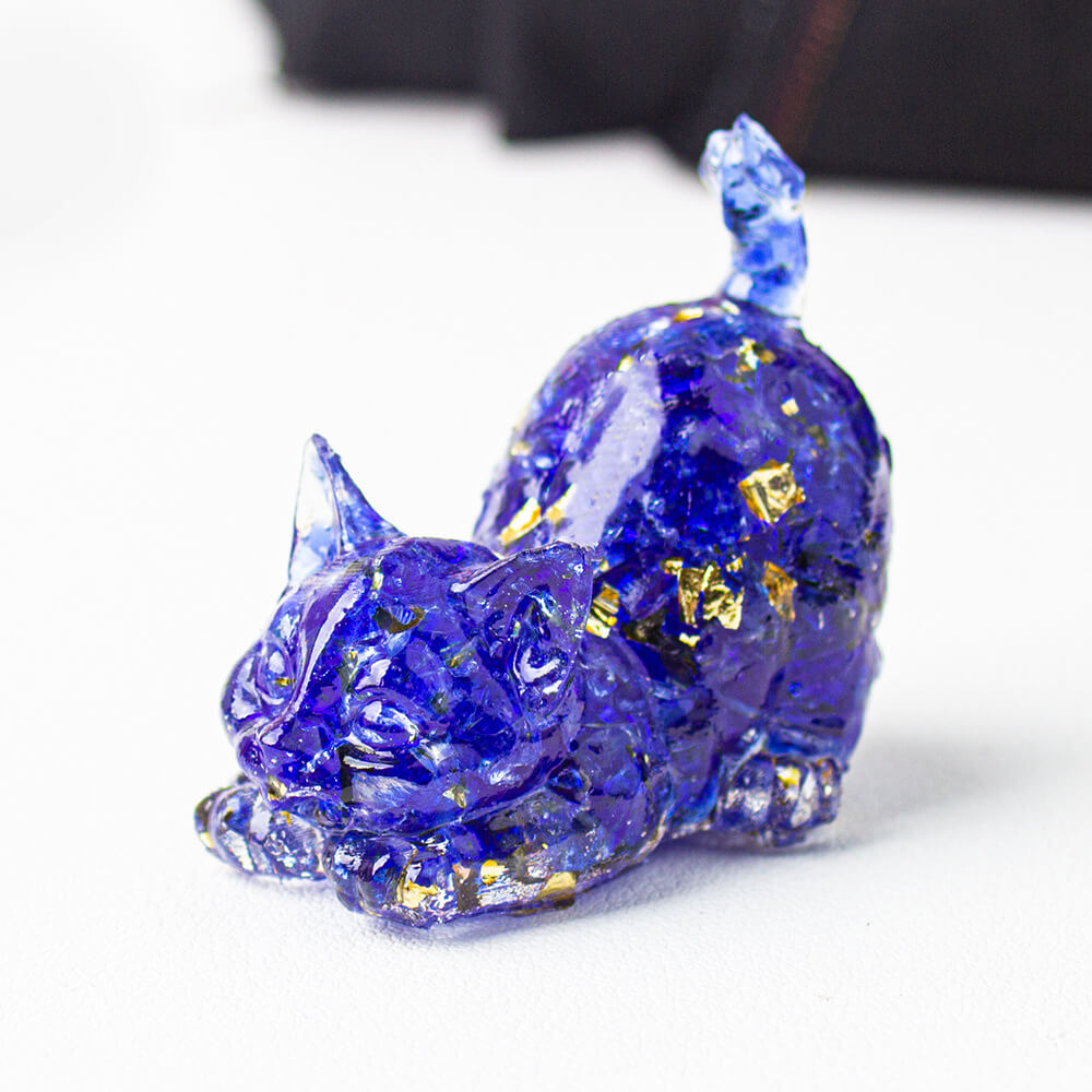 Handmade Natural Crystal Gemstone Cat with Raised Tail