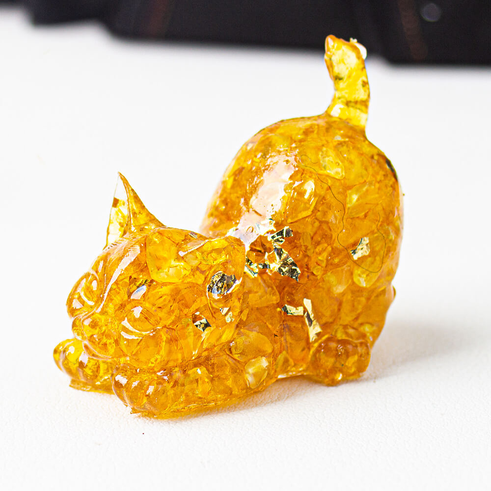 Handmade Natural Crystal Gemstone Cat with Raised Tail