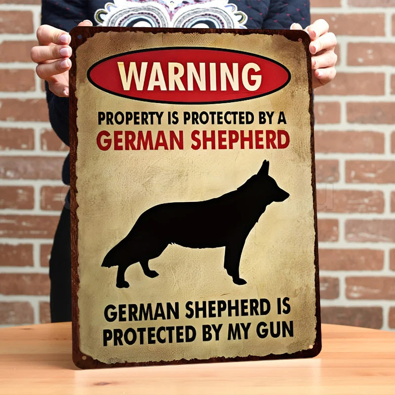 Property Is Protected By A German Shepherd - Metal Sign For Home Garden Outdoor-Jolura